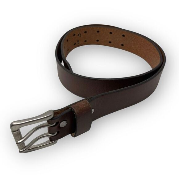 Vintage Levi’s Brown Leather Belt Double Prong Roller Buckle Men’s Size 36” Flaw - Picture 1 of 10